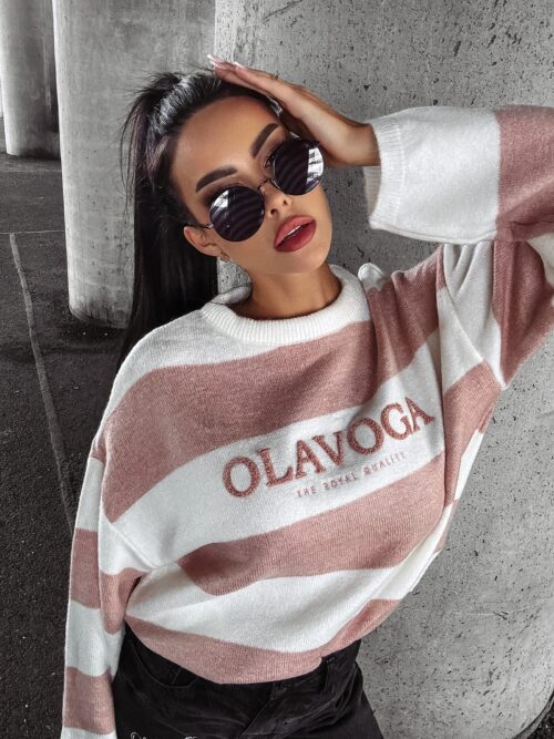 Sweter w paski MANNER OLAVOGA brudny róż