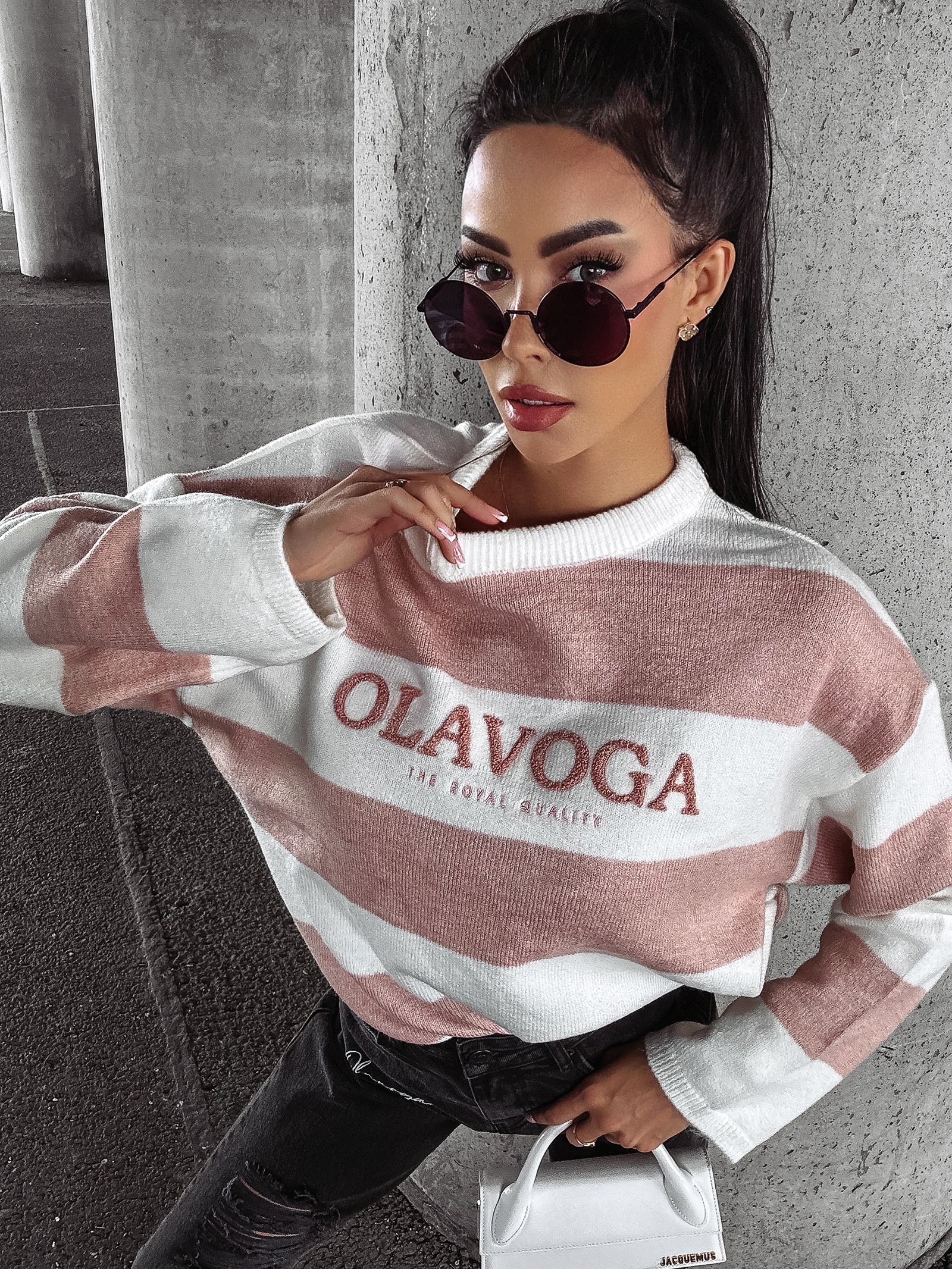 Sweter w paski MANNER OLAVOGA brudny róż