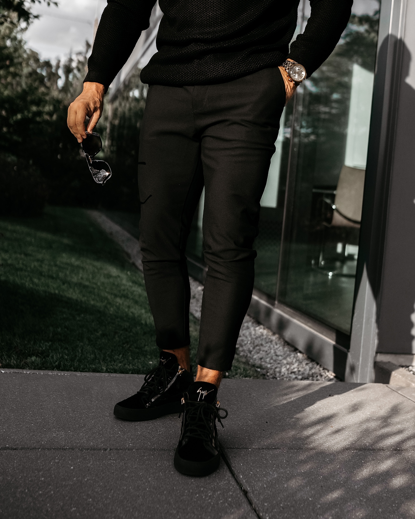 Spodnie męskie eleganckie FLINT OLAVOGA czarne