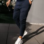 Spodnie męskie eleganckie FLINT OLAVOGA granatowe