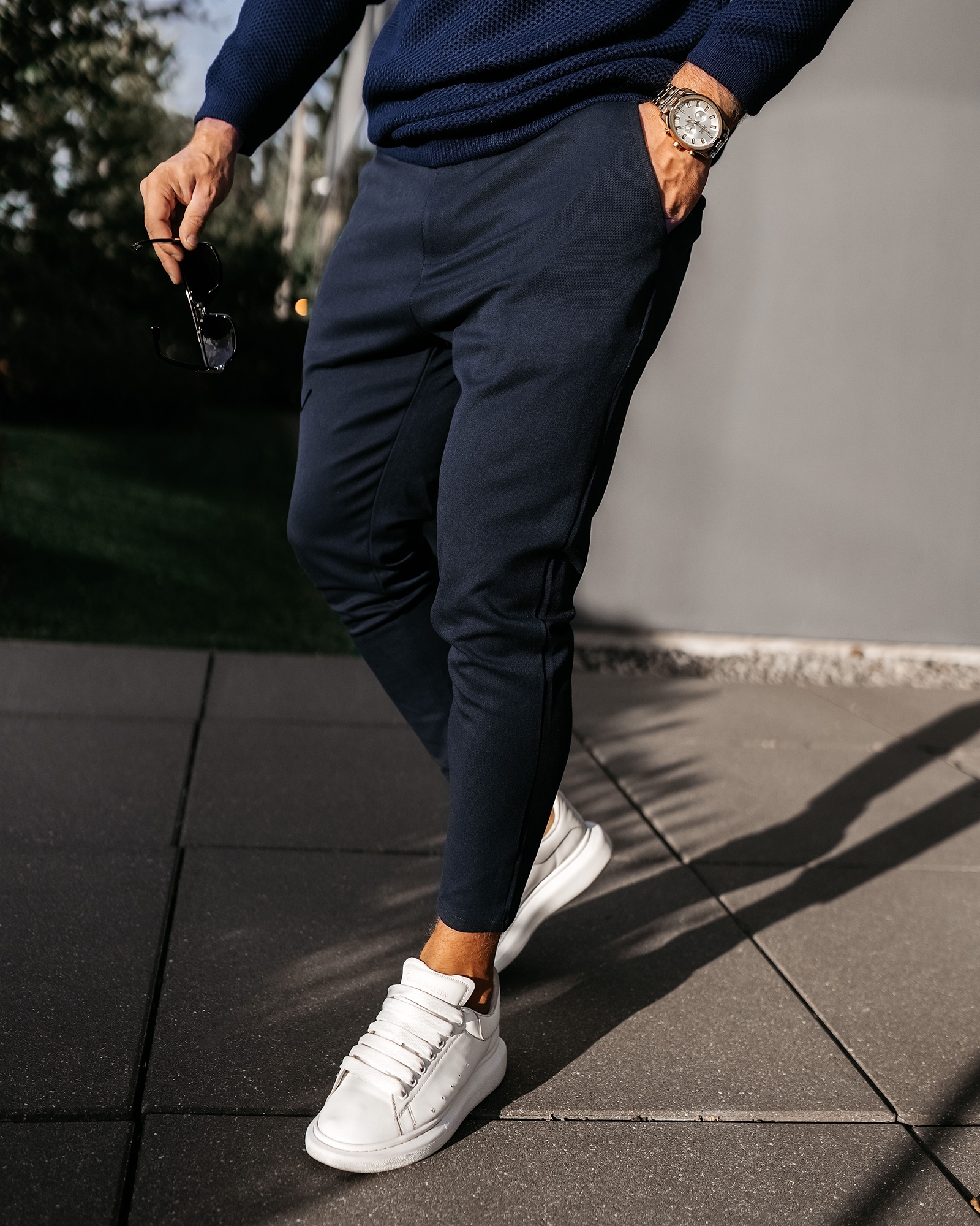 Spodnie męskie eleganckie FLINT OLAVOGA granatowe