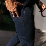 Spodnie męskie eleganckie FLINT OLAVOGA granatowe