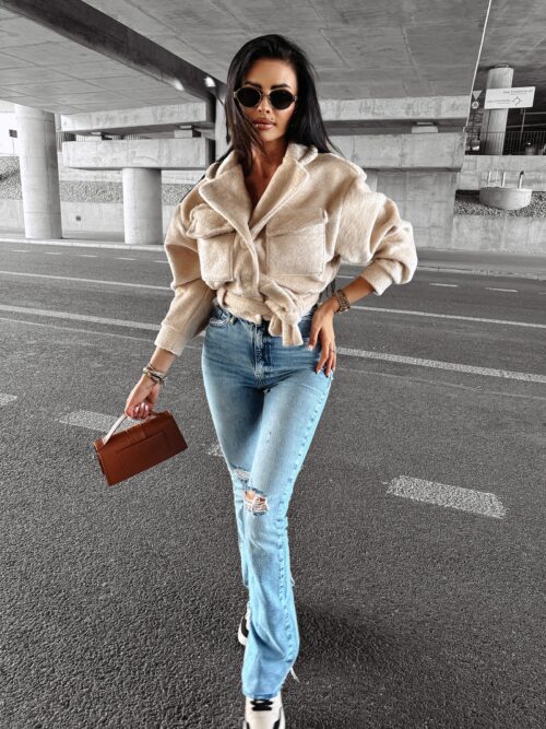 Kurtka damska z futerkiem STAR OLAVOGA beżowa