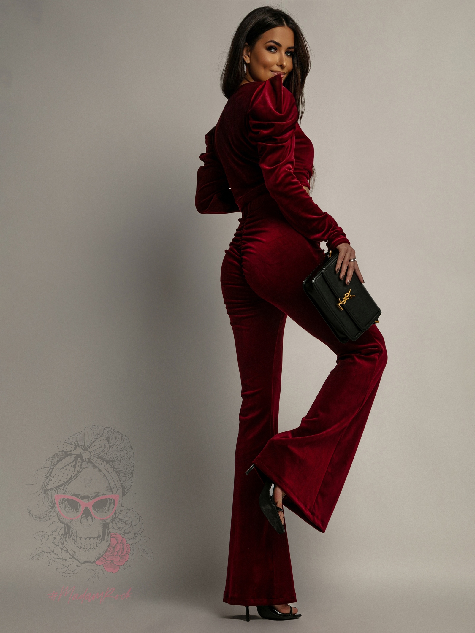 Komplet welurowy NB Jess bordowy