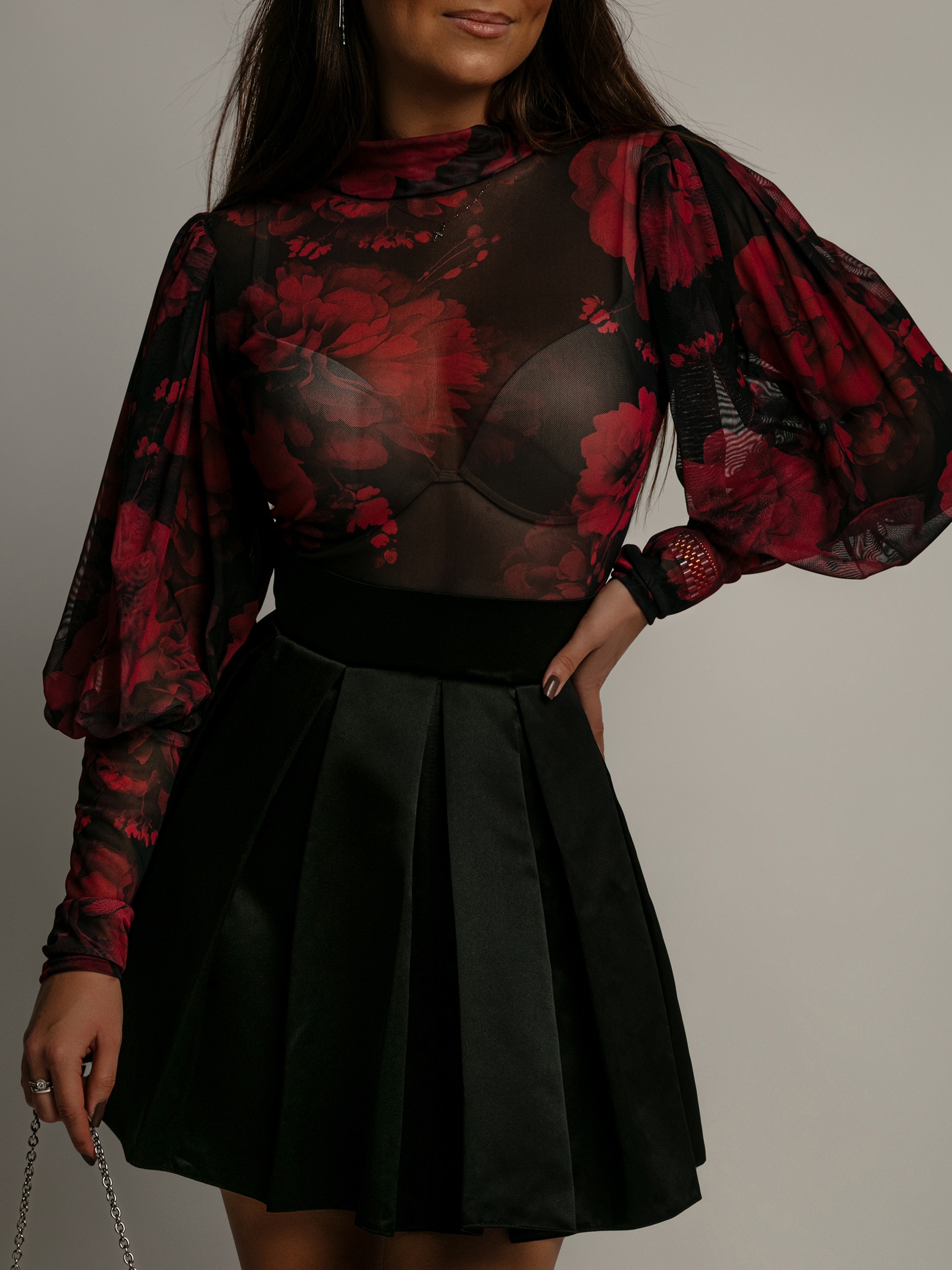 Body siateczkowe NB Opium czarno-czerwone róże