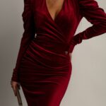 Sukienka welurowa NB Porde bordowa