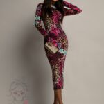 Sukienka midi z lycry NB Nemis panterka + kwiaty