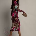 Sukienka midi z lycry NB Nemis panterka + kwiaty