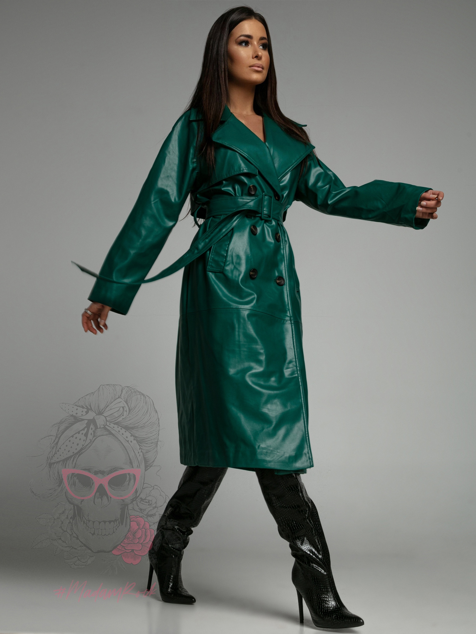 Płaszcz/ trencz skórzany Omego zielony