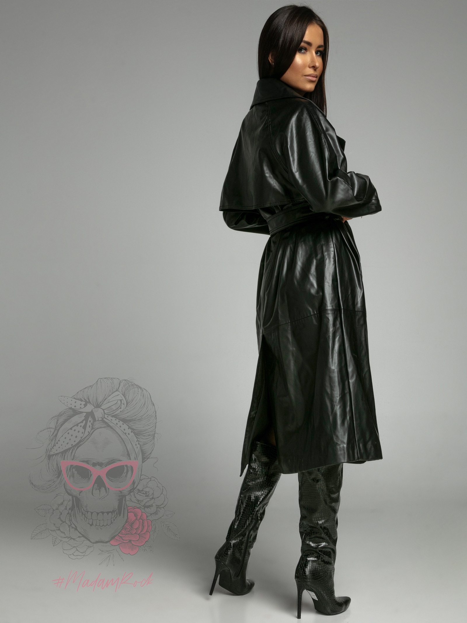 Płaszcz/ trencz skórzany Omego czarny