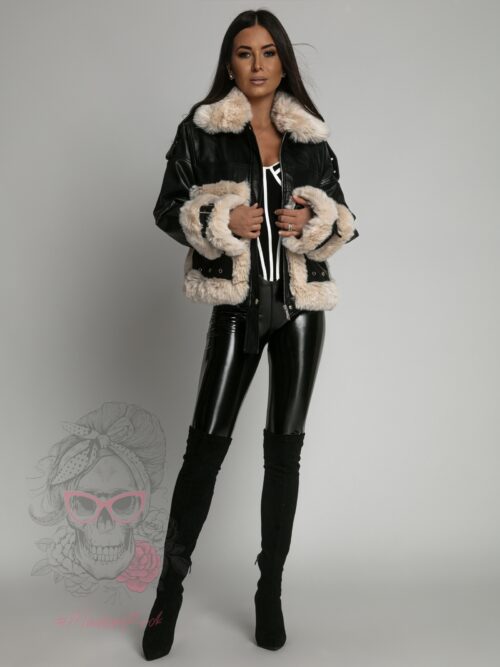 Kurtka skórzana z futrem Milja czarna