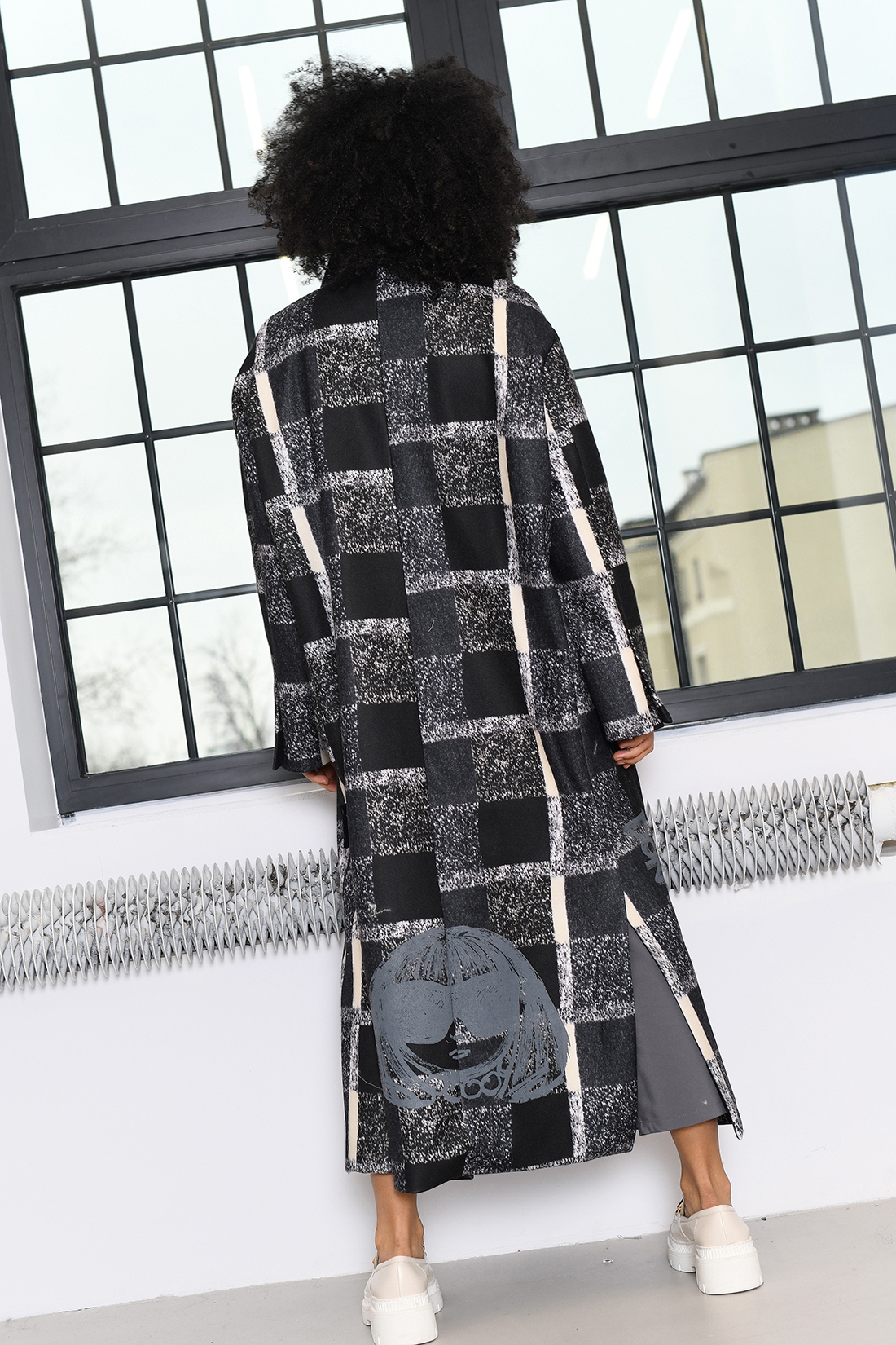 Płaszcz oversize MC ROMB w kratę czarno-szary