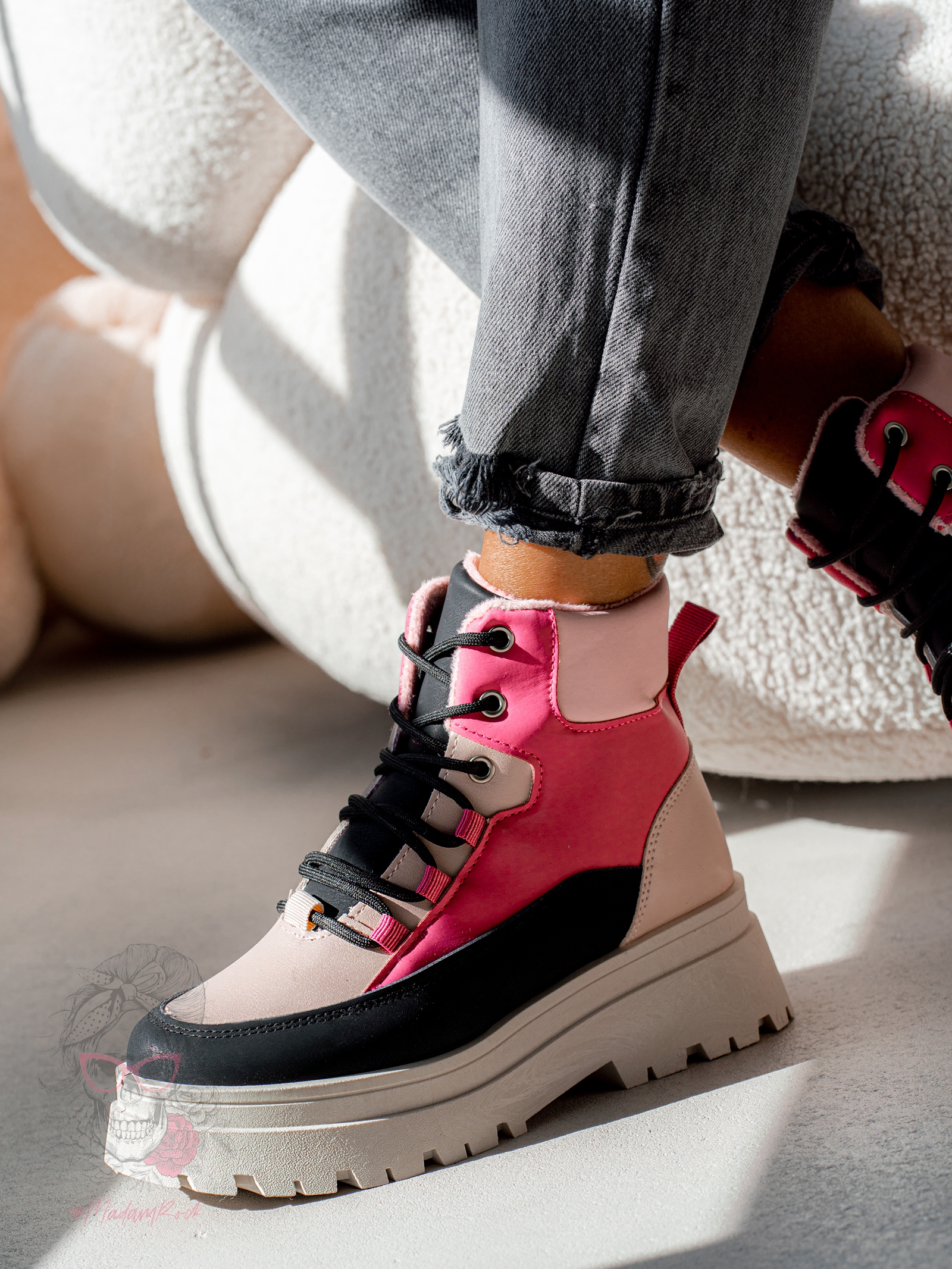 Botki trapery Madam Plum różowe