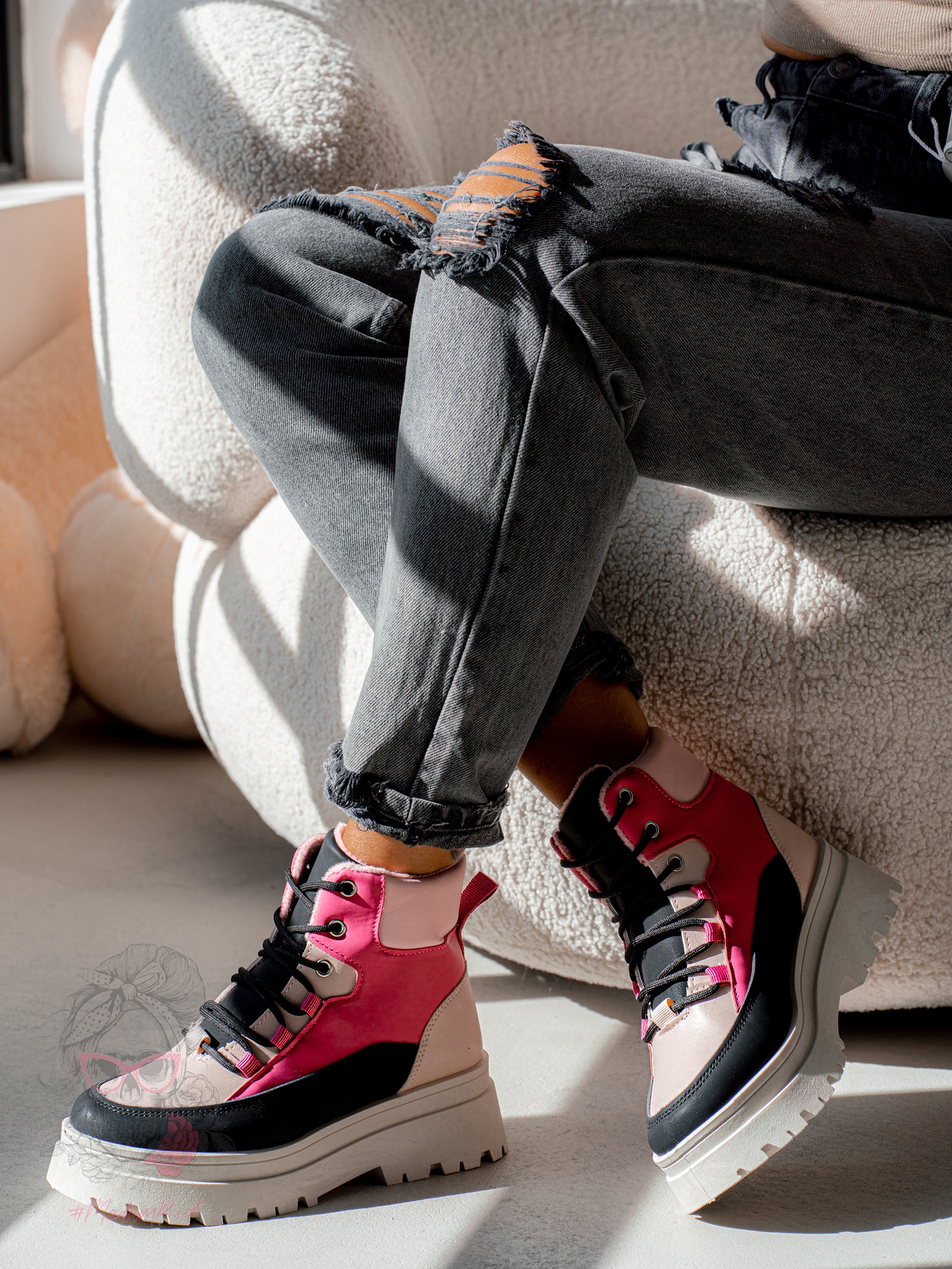 Botki trapery Madam Plum różowe