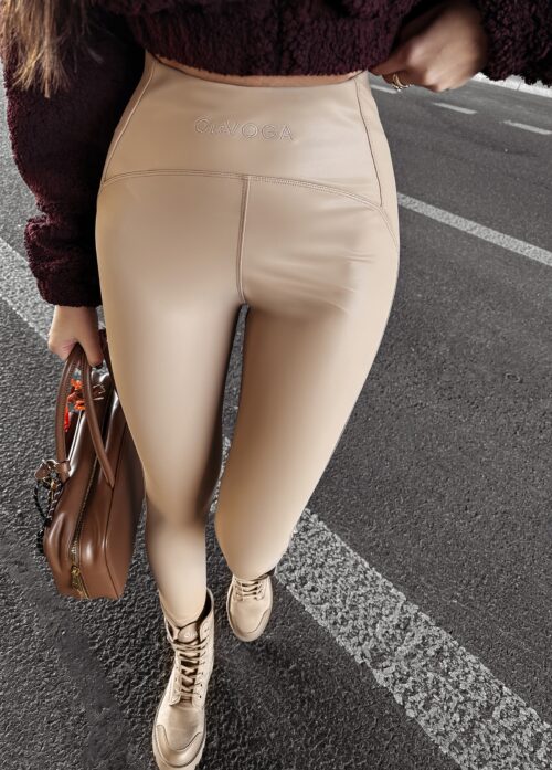 Legginsy z eco skóry MAGE OLAVOGA beżowe