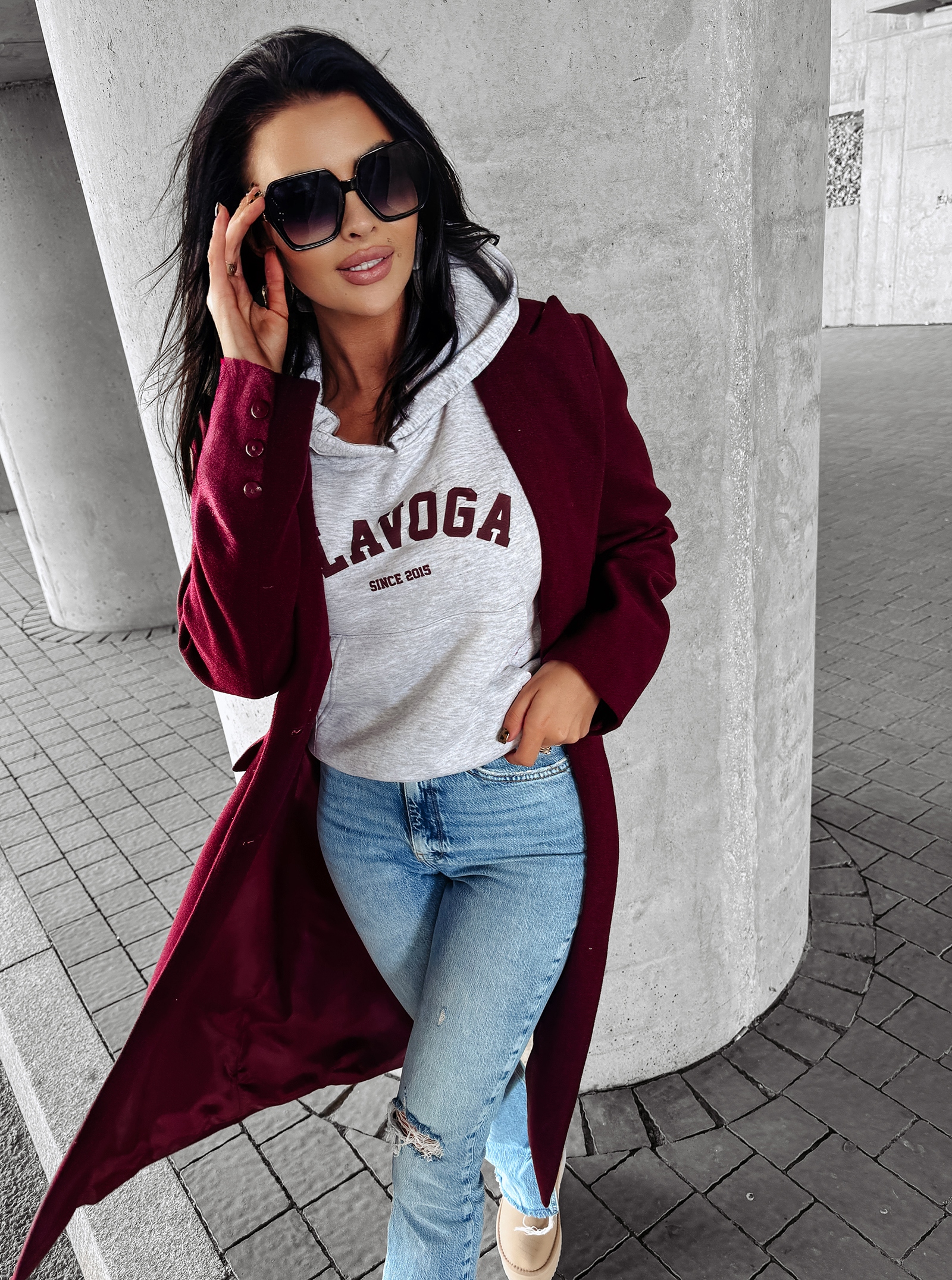 Płaszcz casualowy PRIMO OLAVOGA bordowy