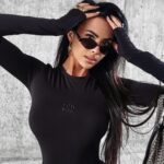 Body klasyczne z długim rękawem DATE OLAVOGA czarne