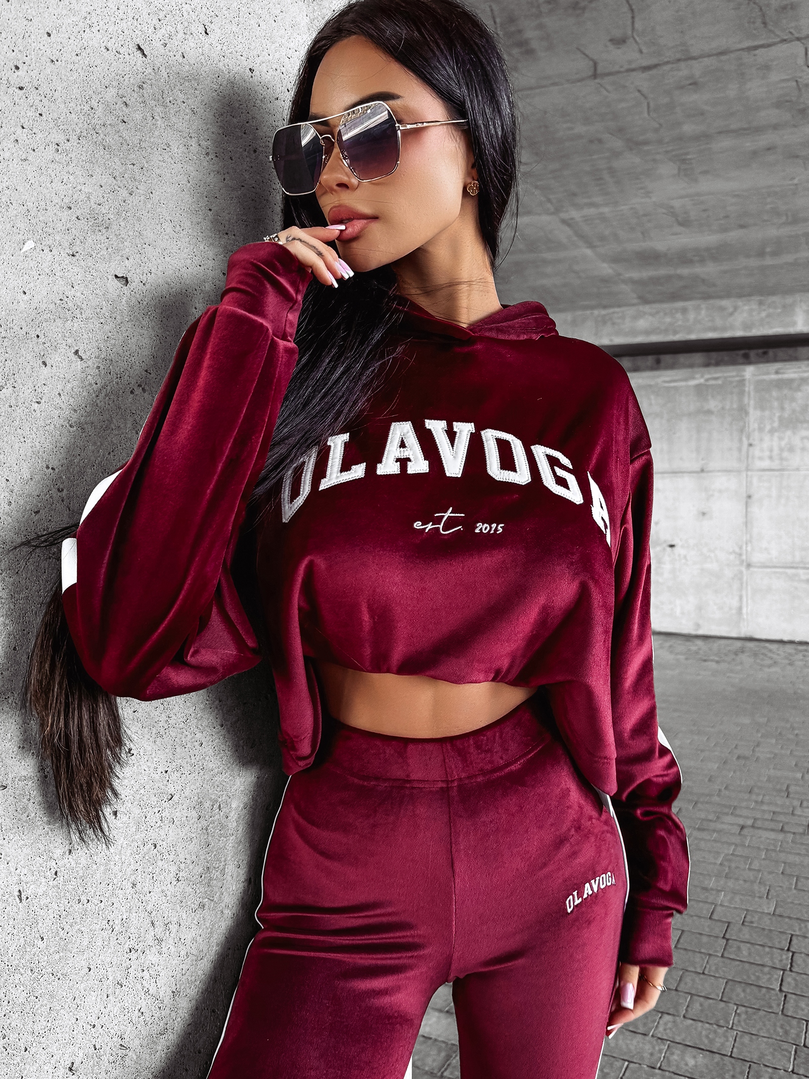 Komplet welurowy HANA OLAVOGA bordowy