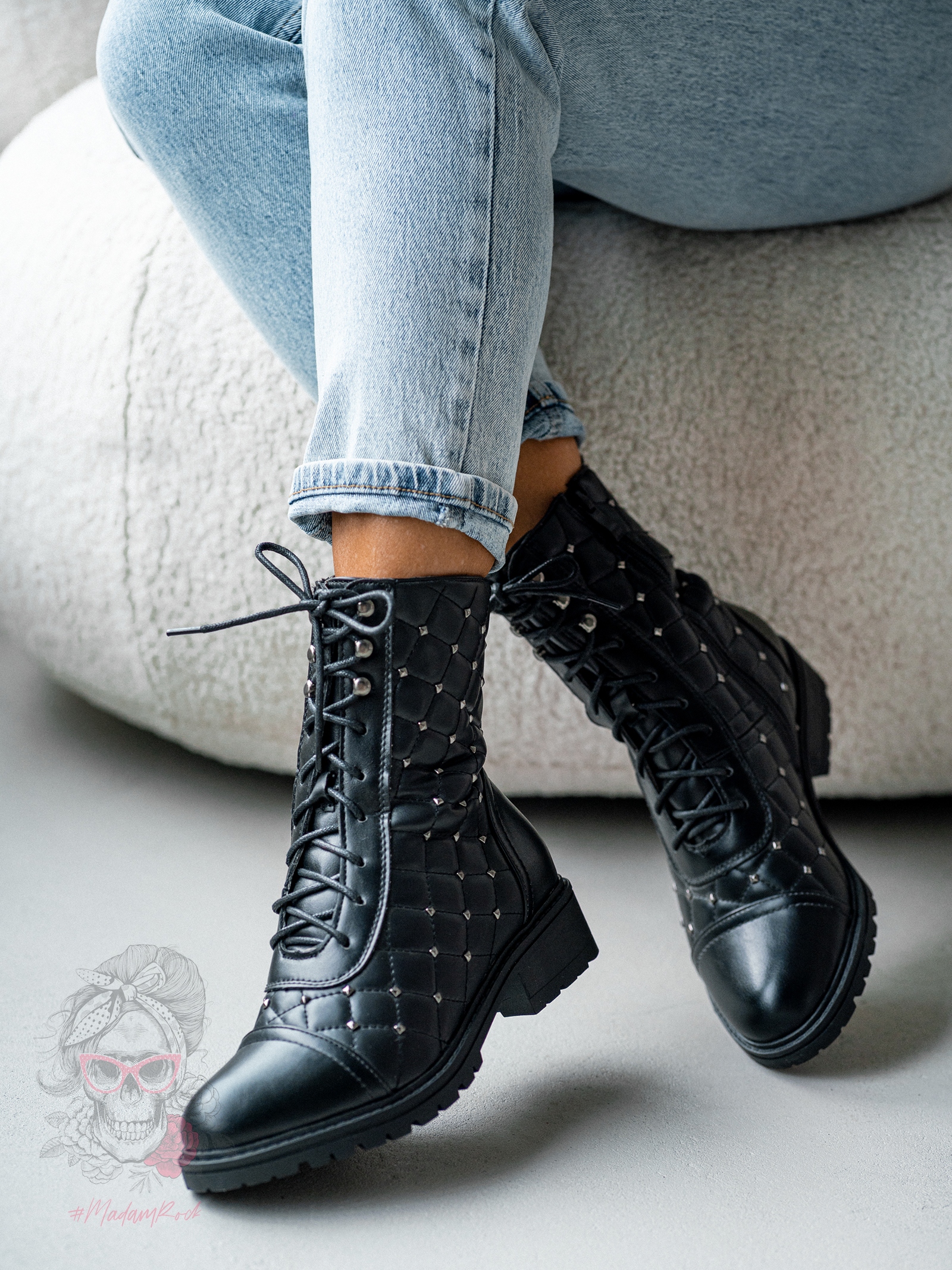 Workery pikowane Madam Chance czarne