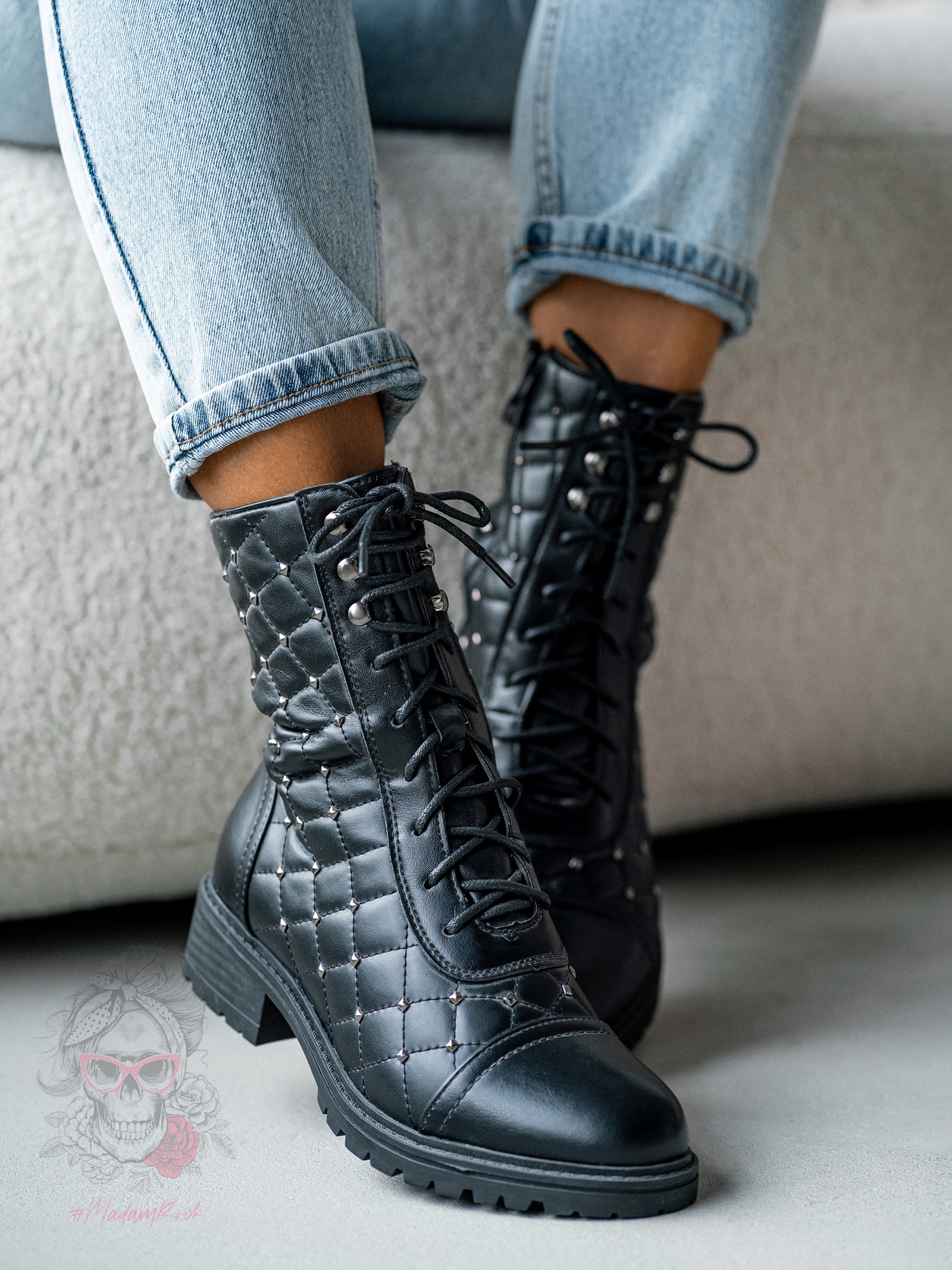 Workery pikowane Madam Chance czarne