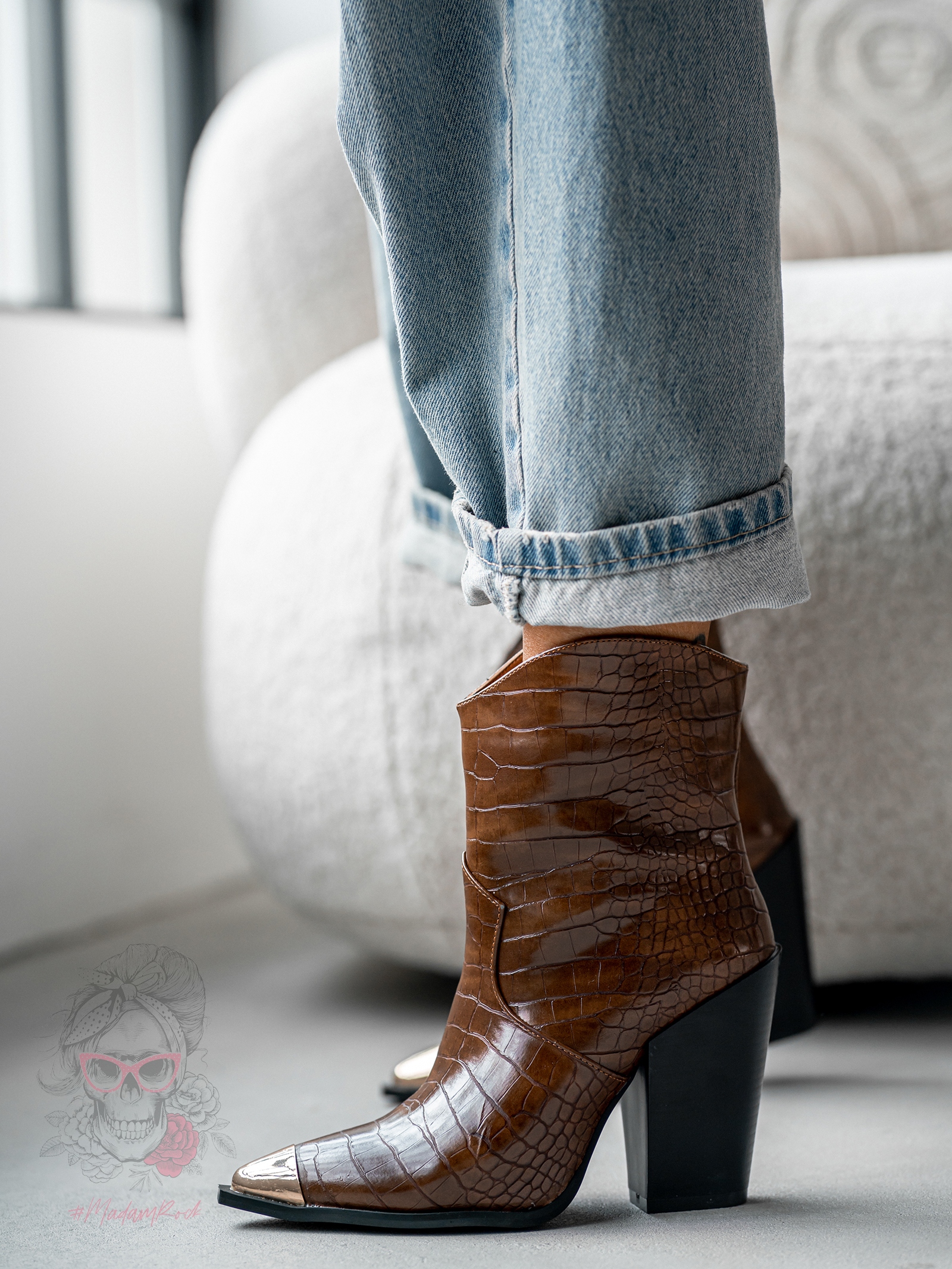 Botki w stylu kowbojskim Madam Ahiu Long brązowe