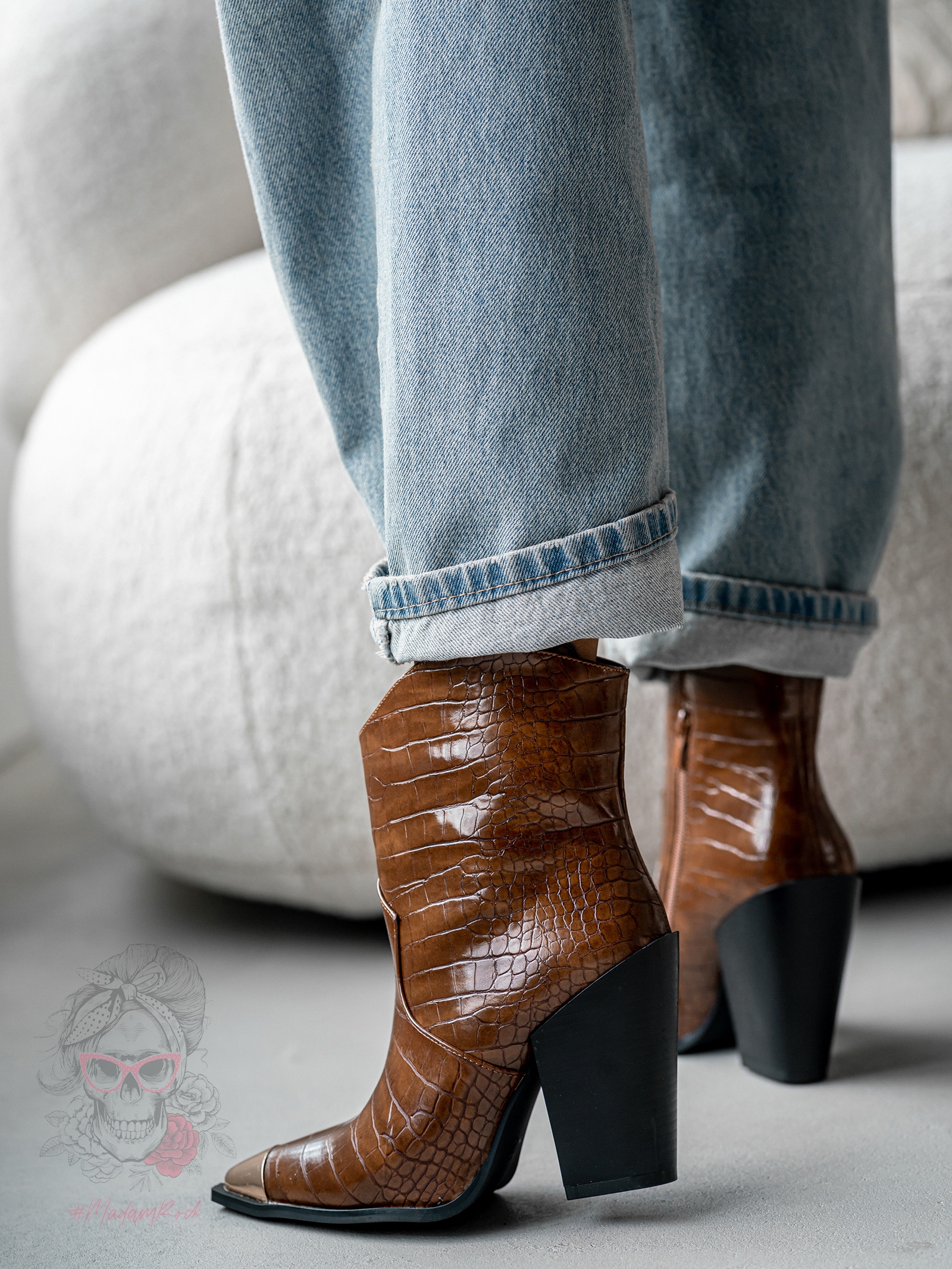 Botki w stylu kowbojskim Madam Ahiu Long brązowe Botki w stylu kowbojskim Madam Ahiu Long brązowe