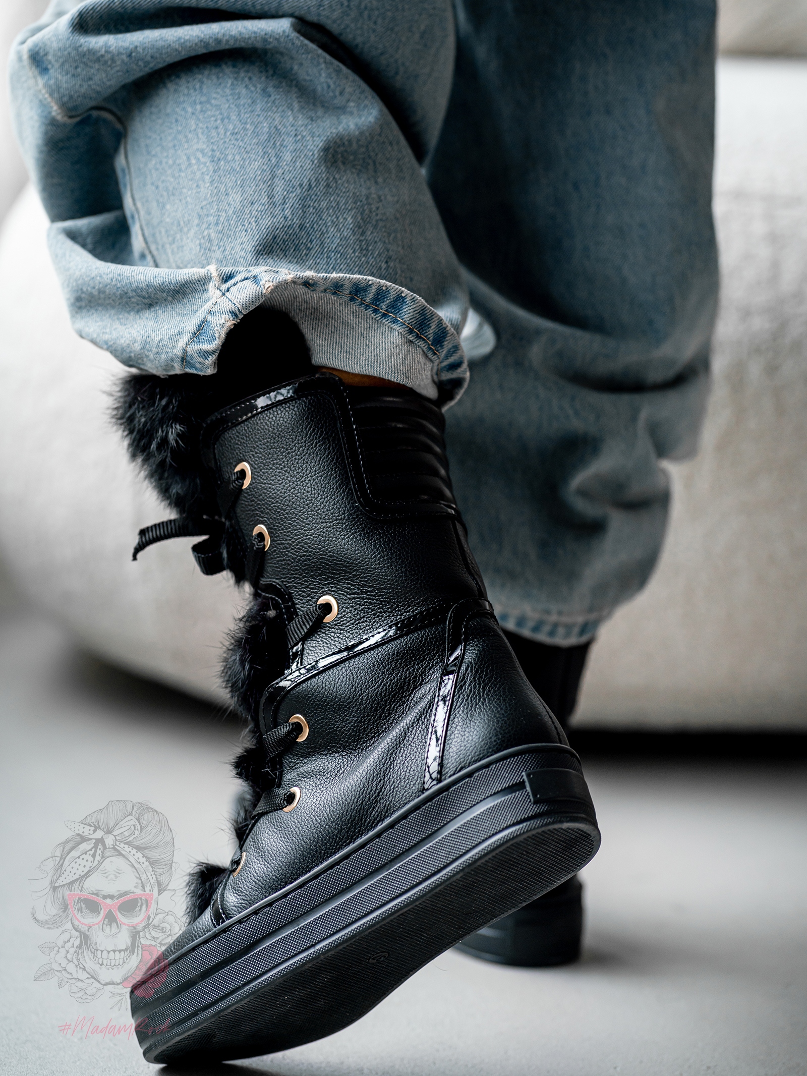 Śniegowce z futrem Madam Moto czarne