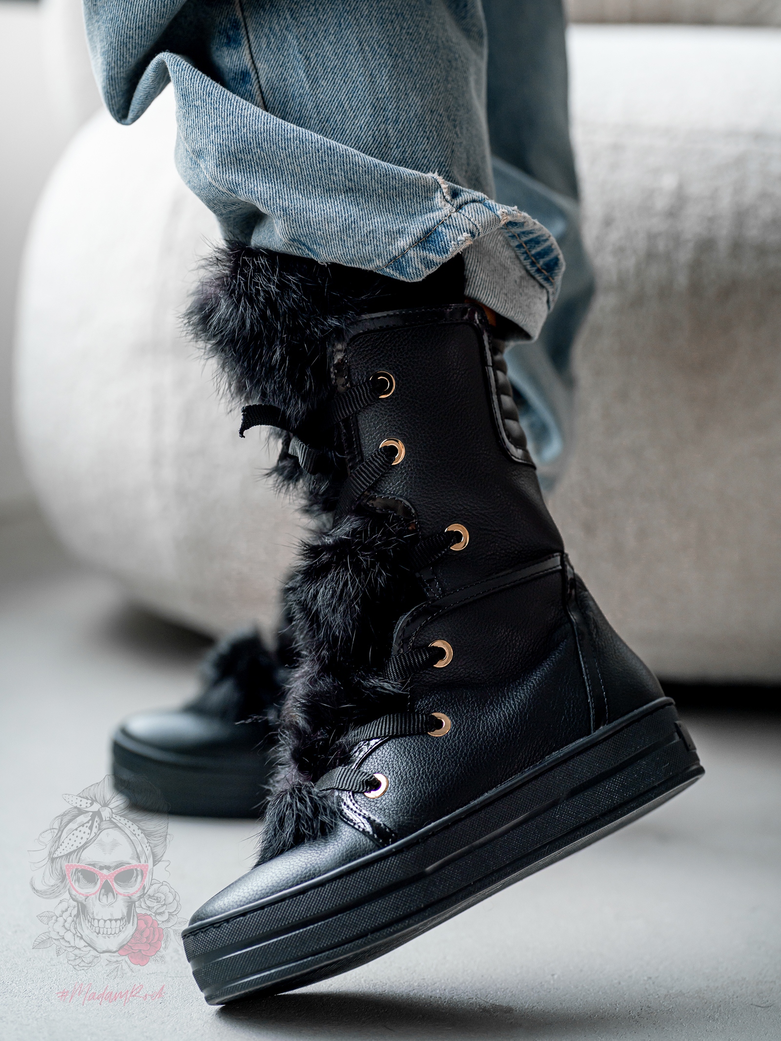 Śniegowce z futrem Madam Moto czarne