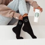 Skarpetki damskie z nadrukiem z emoji SMILE czarne