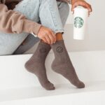 Skarpetki damskie z nadrukiem z emoji SMILE brąz melanż