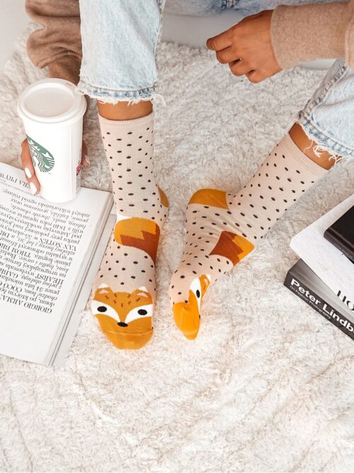 Skarpetki damskie z liskiem beżowe