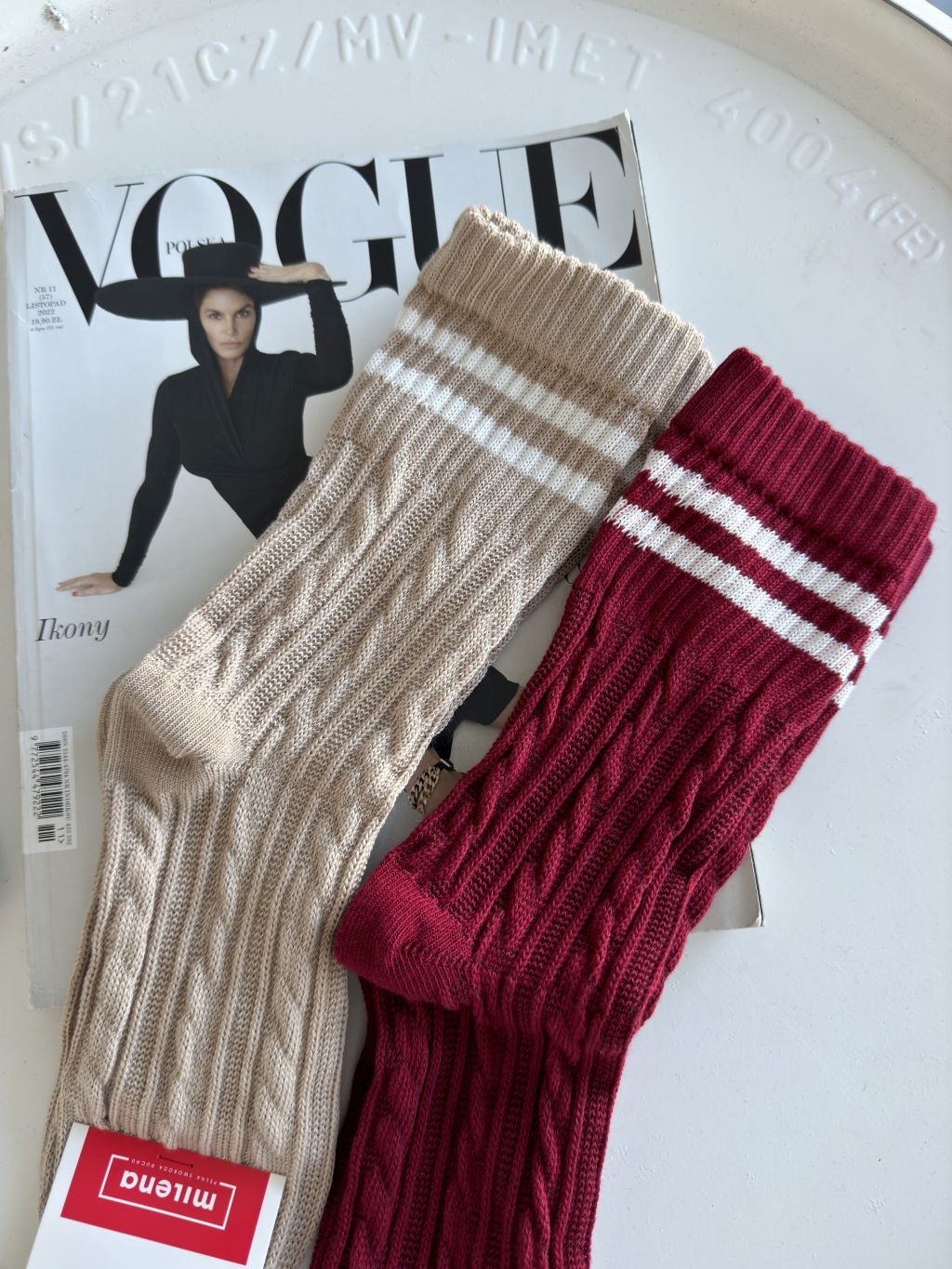 Skarpetki plecione w warkocz beżowe Skarpetki plecione w warkocz beżowe