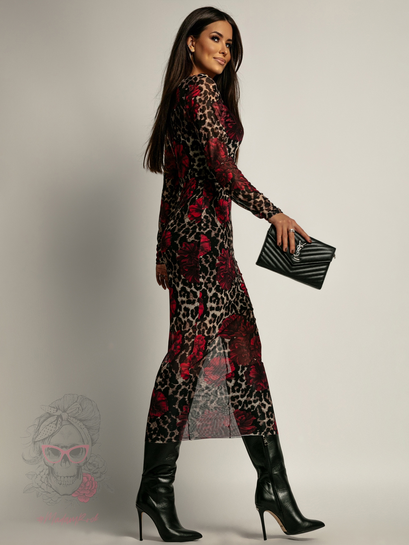 Sukienka z siatki Roselio w panterkę i róże