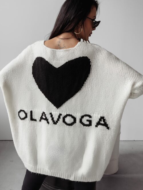 Sweter damski oversize serce Ella Ola Voga ecru