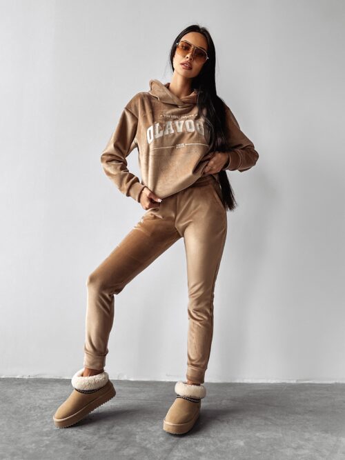 Komplet damski welurowy SAMETI OLAVOGA beżowy