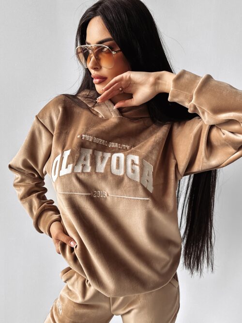 Komplet damski welurowy SAMETI OLAVOGA beżowy