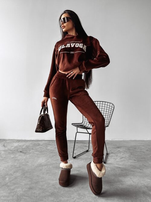 Komplet damski welurowy SAMETI OLAVOGA brązowy