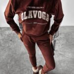 Komplet damski welurowy SAMETI OLAVOGA brązowy