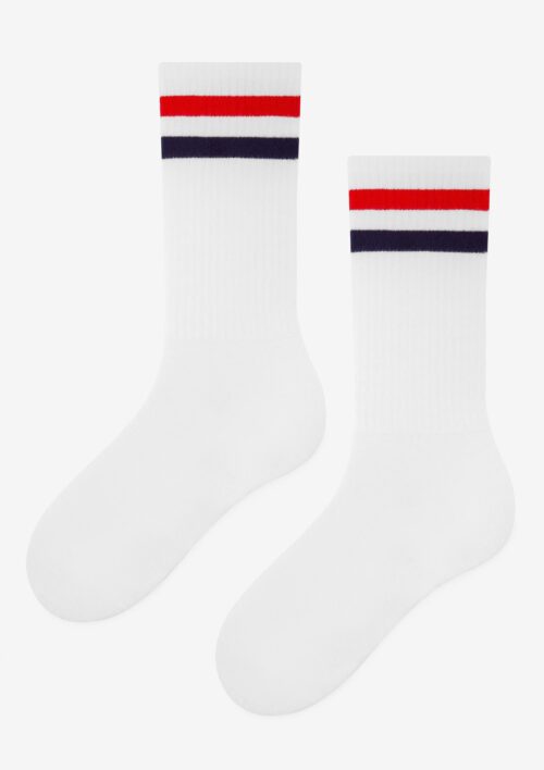 Skarpetki sportowe z kolorowym ściągaczem biało-czerwone
