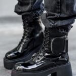 Botki lakierowane na grubej podeszwie Rock Raker czarne