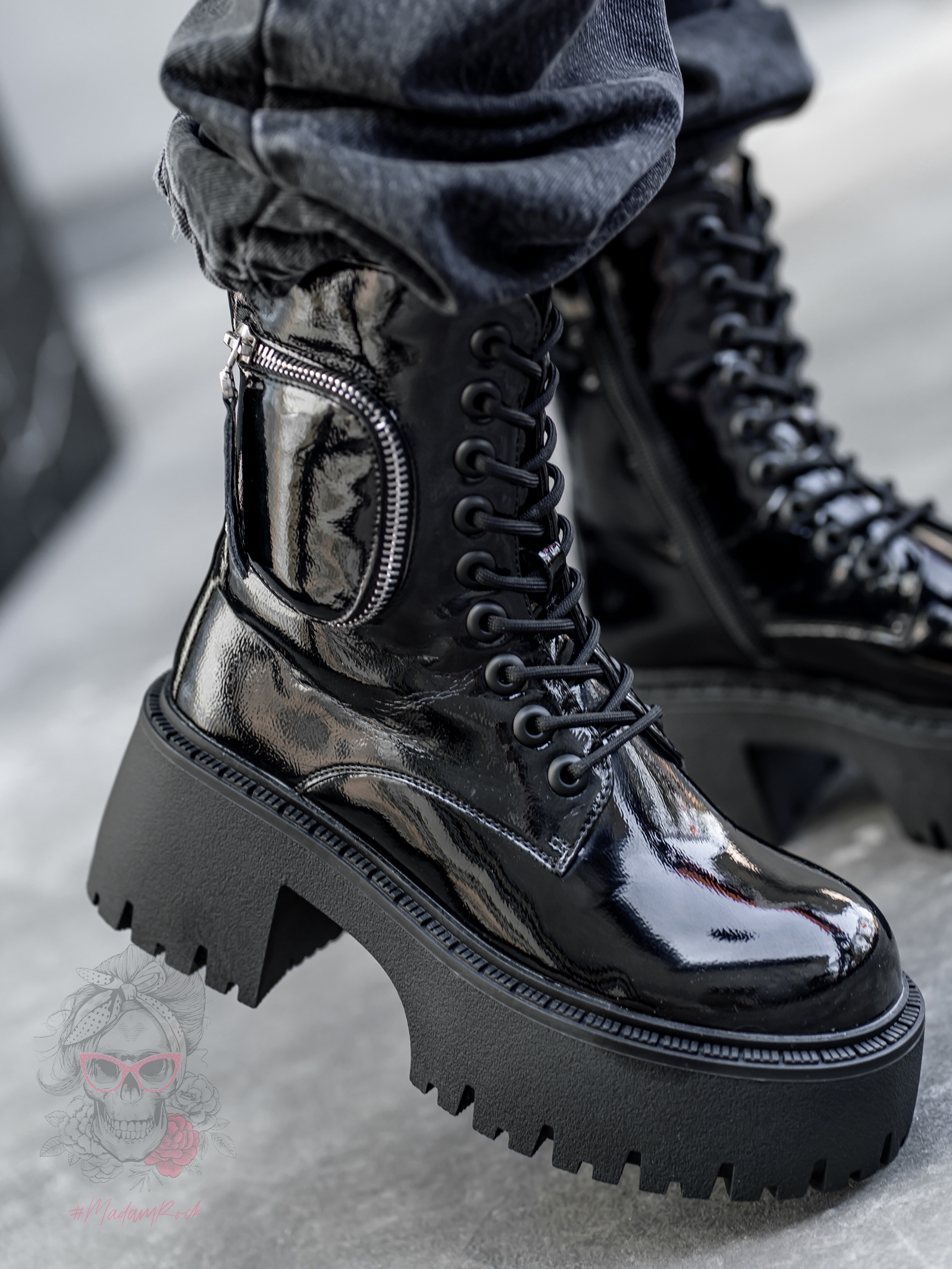 Botki lakierowane na grubej podeszwie Rock Raker czarne Botki lakierowane na grubej podeszwie Rock Raker czarne