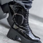 Botki lakierowane na grubej podeszwie Rock Raker czarne