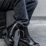 Botki lakierowane na grubej podeszwie Rock Raker czarne