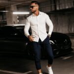 Spodnie męskie materiałowe AUSTIN OLAVOGA granatowe