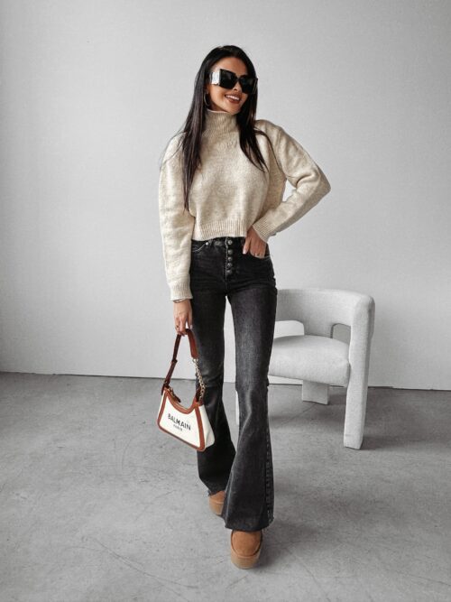 Sweter krótki z golfem Leila Ola Voga beżowy