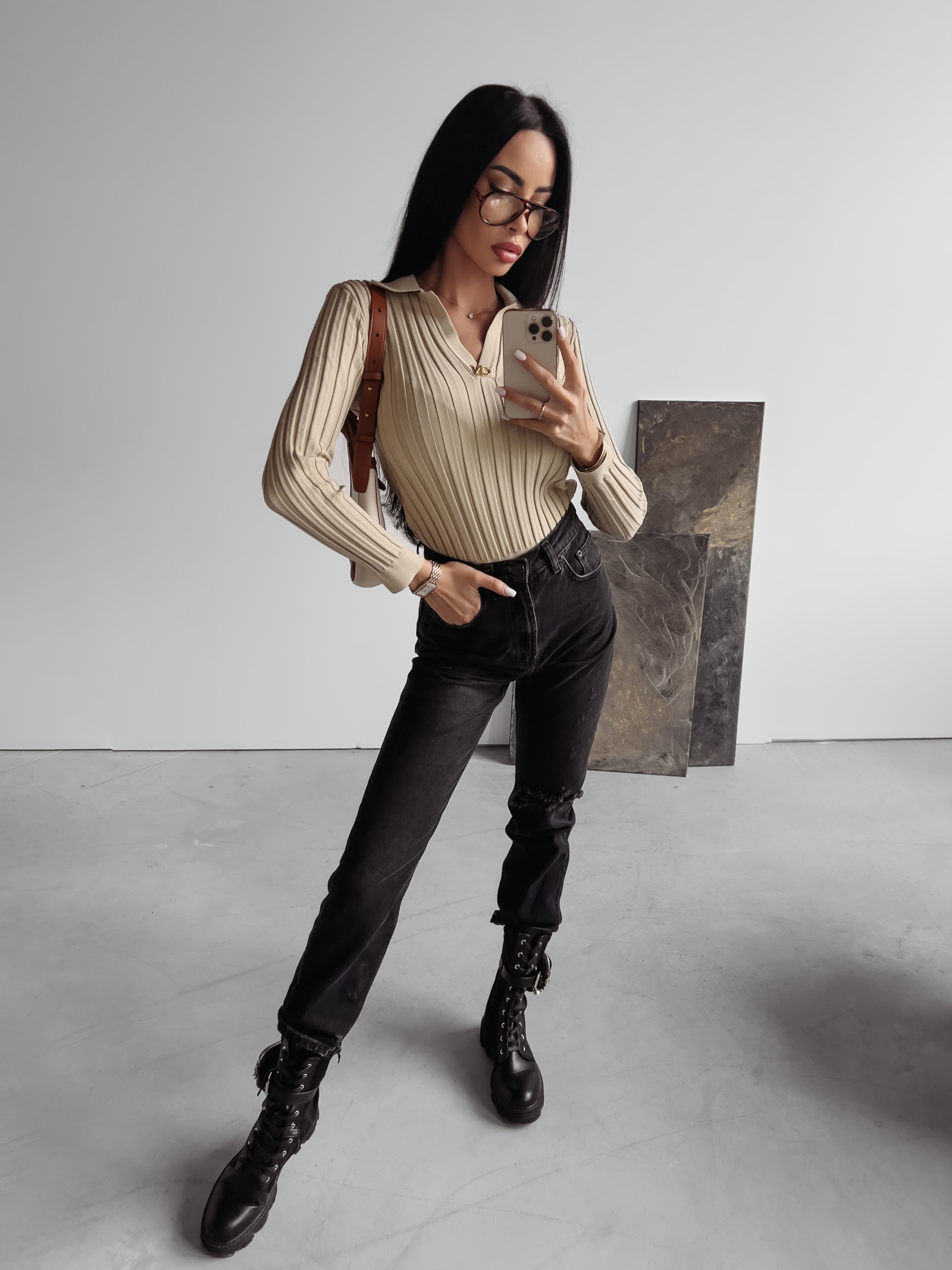 Sweterek dzianinowy Anabel Ola Voga beżowy Sweterek dzianinowy Anabel Ola Voga beżowy