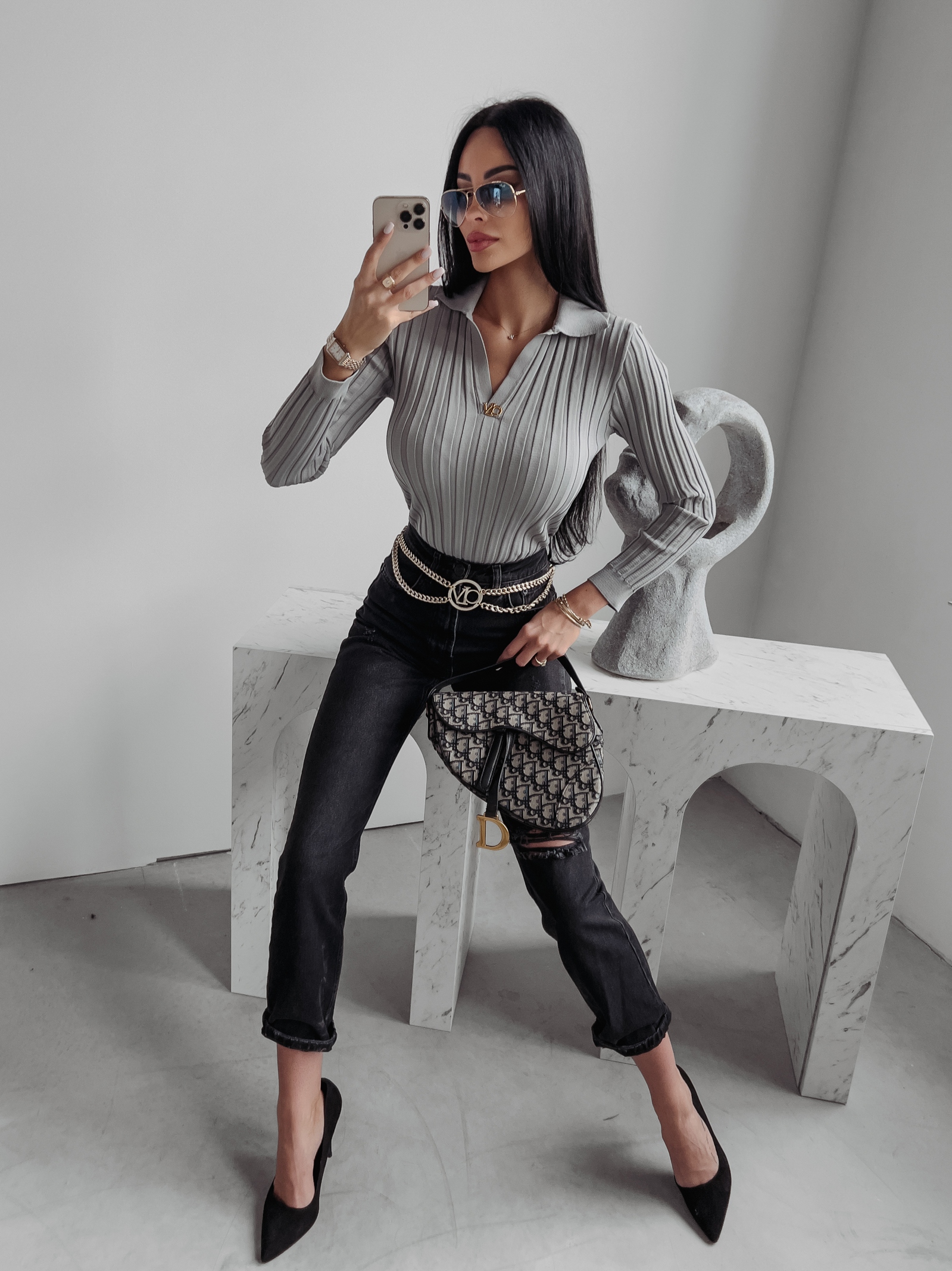 Sweterek dzianinowy Anabel Ola Voga j.szary