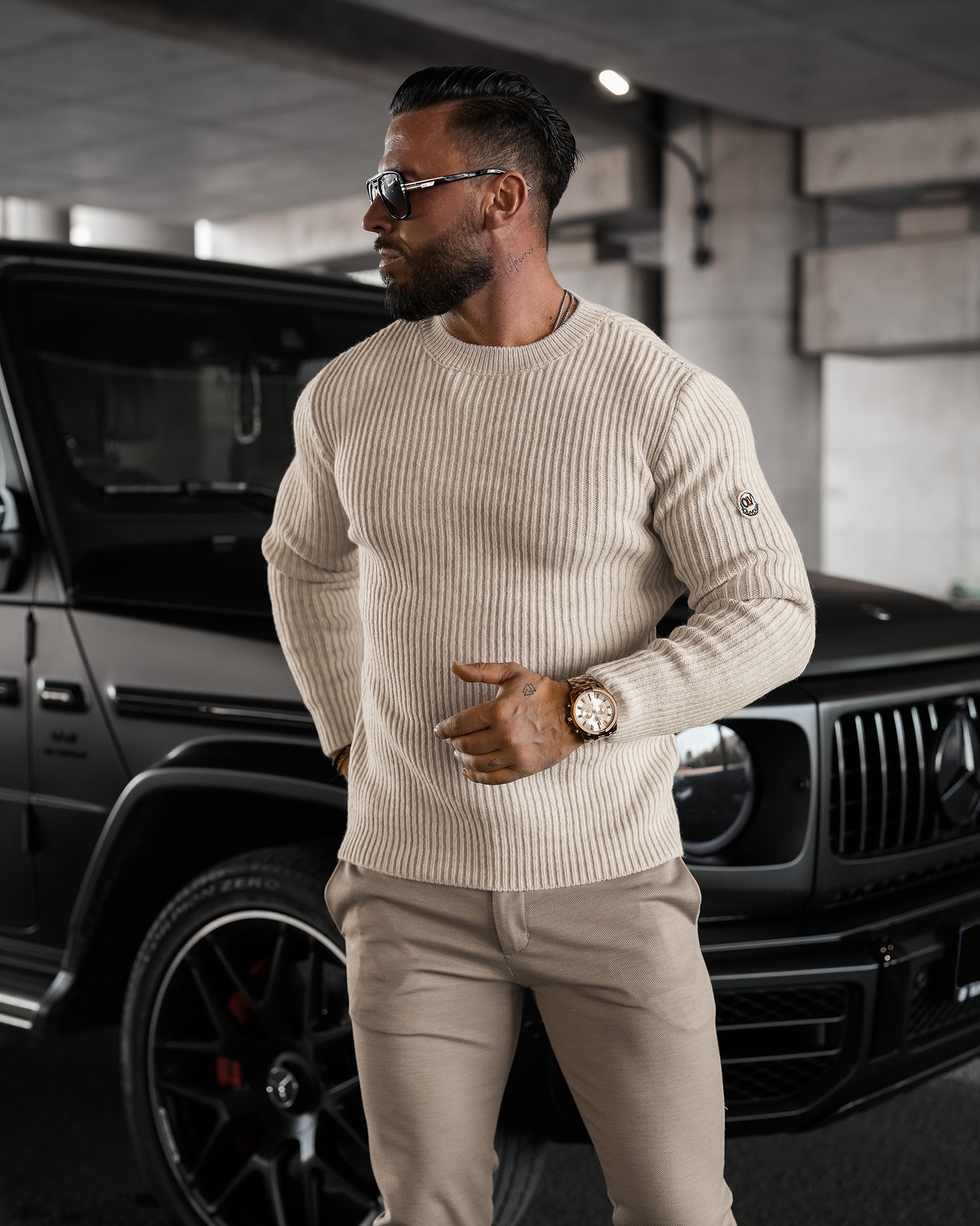 Sweter męski casualowy BANDA OLAVOGA beżowy