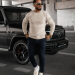 Sweter męski casualowy BANDA OLAVOGA beżowy