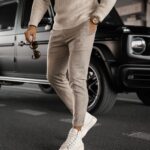 Spodnie męskie eleganckie CHASER OLAVOGA beżowe